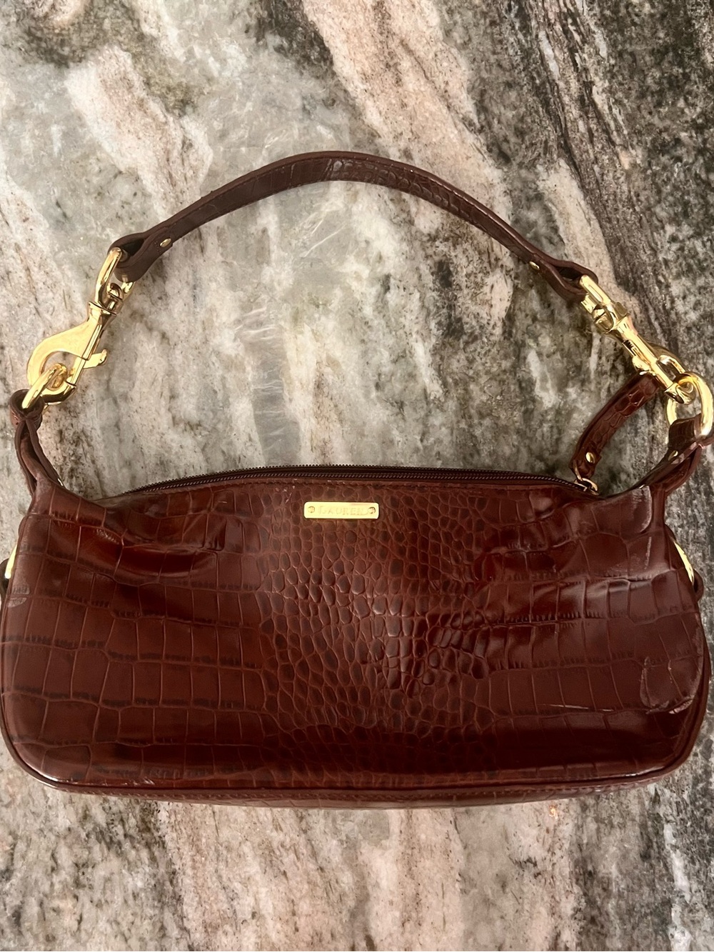 NWOT Vintage 90s Ralph Lauren Croc Embossed Leather Baguette Bag 🐝 - Picture 2 of 12